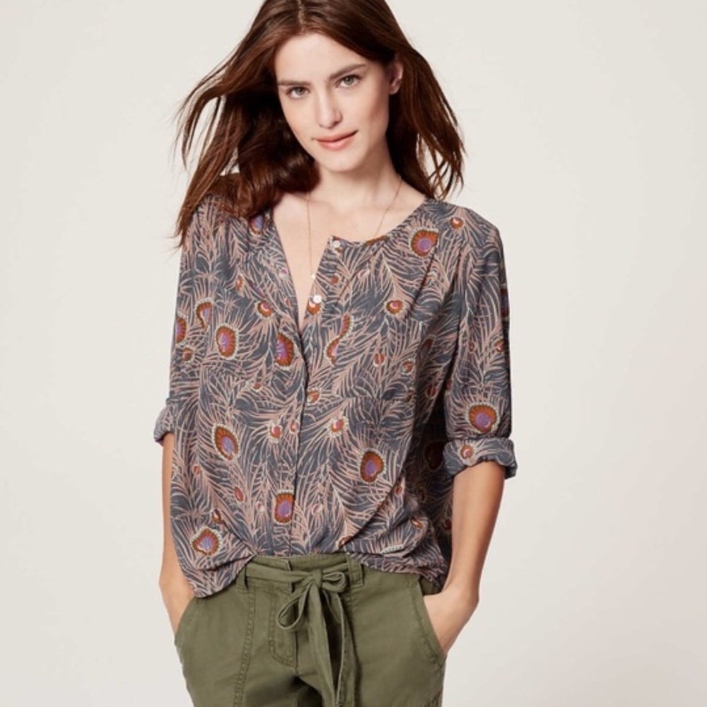 LOFT Peacock Feather Blouse Collarless Blo…